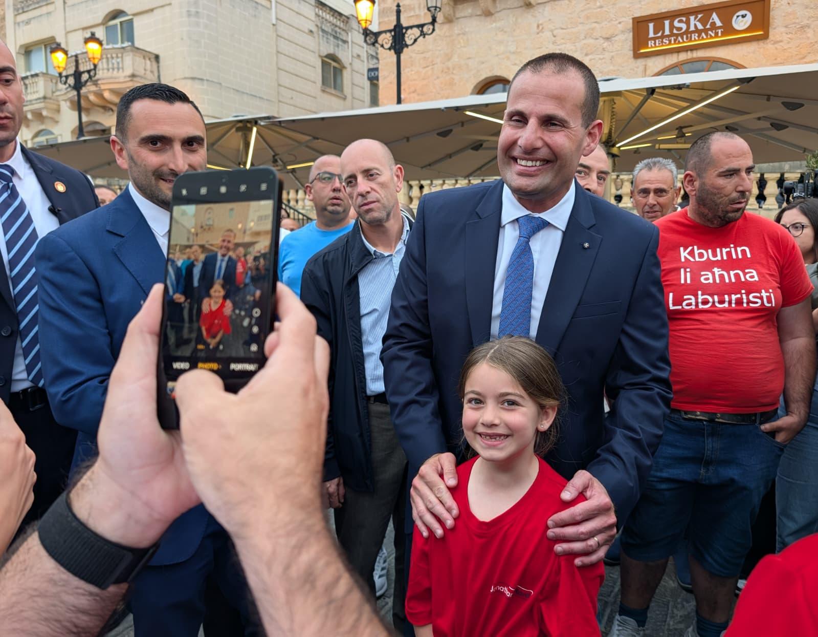 Robert Abela met supporters of all ages before starting Thursday evening's event. Photo: Chris Sant Fournier