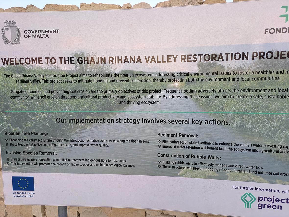 The Maltese language is absent from the billboards informing the public about the restoration project in Għajn Riħana Valley.