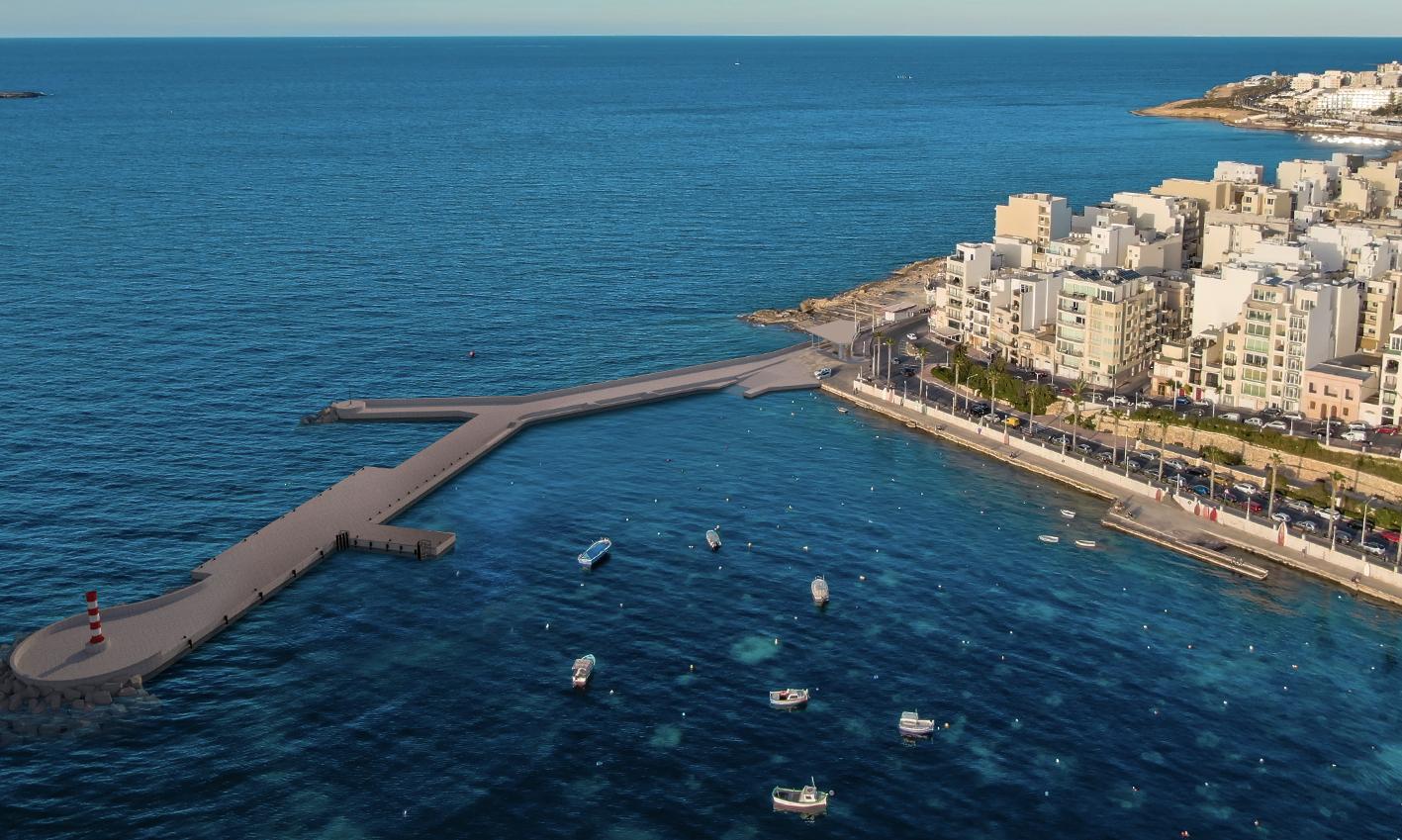 An impression of the new Buġibba breakwater and quay, which will soon be completed. It features a structure to protect ferry passengers. (Photo: CTP Consulting Engineers.)