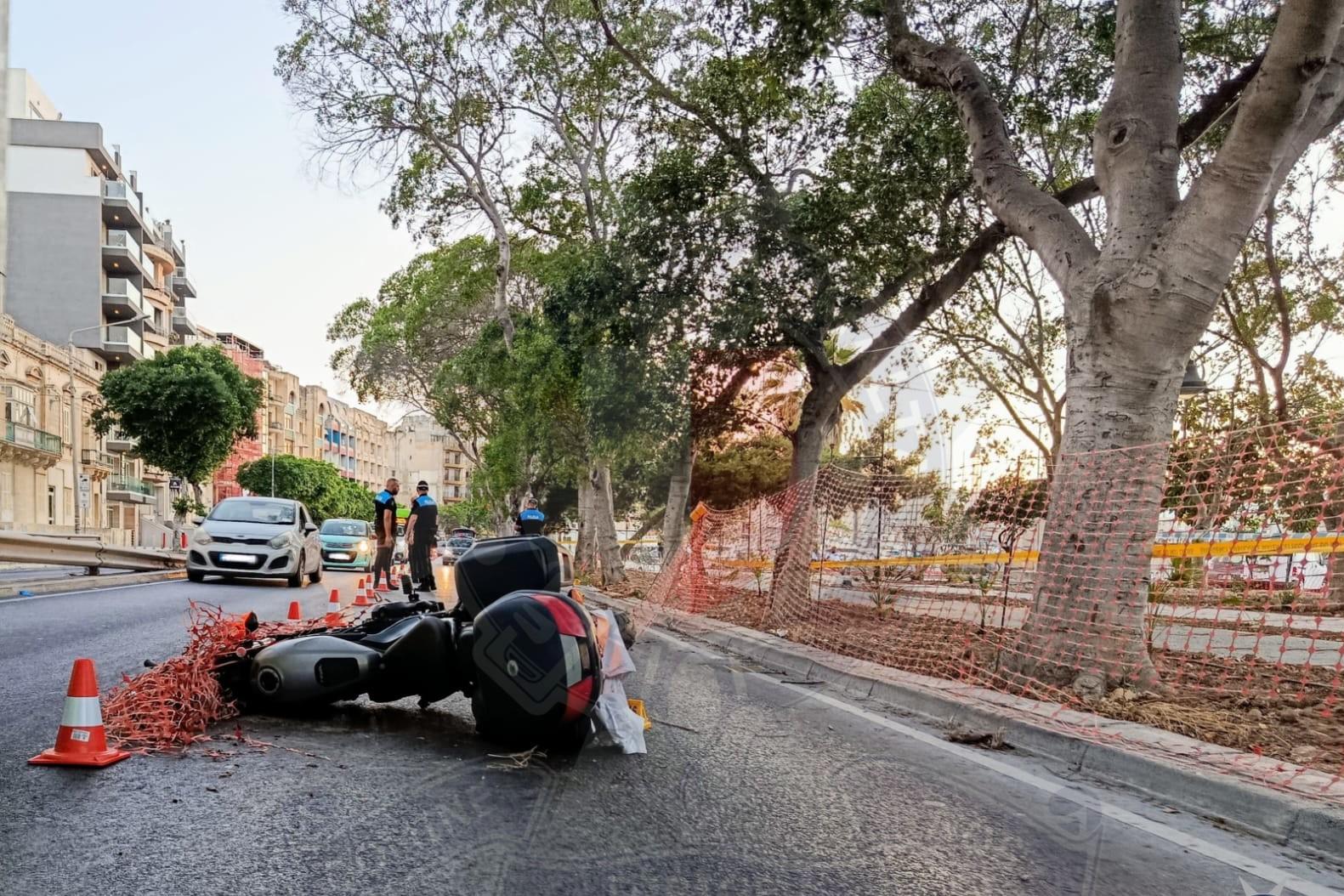 A motorcyclist died in Marina Street, Pieta'. Police photo.