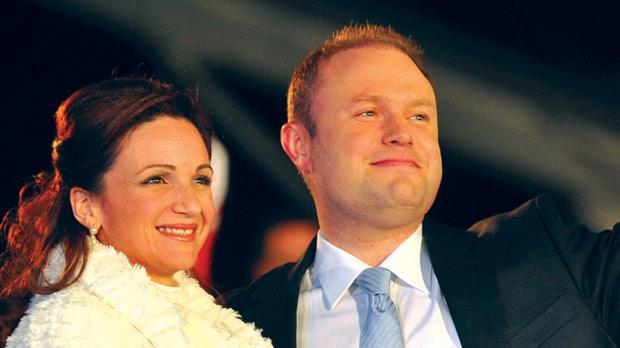 Joseph Muscat and his wife Michelle last night.