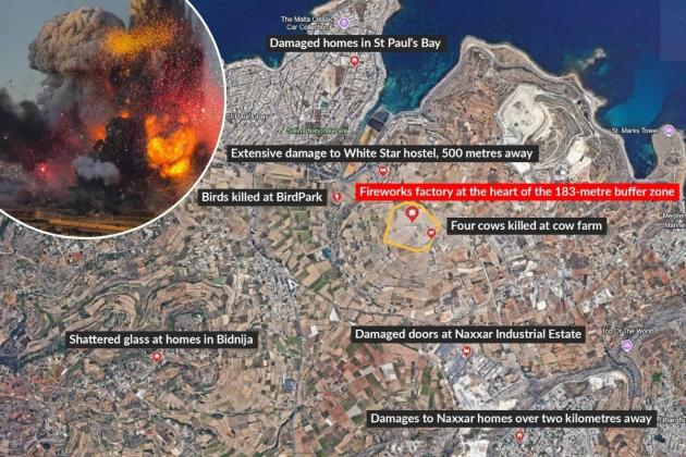 Mapped: How a fireworks factory blast damaged homes up to 2km away