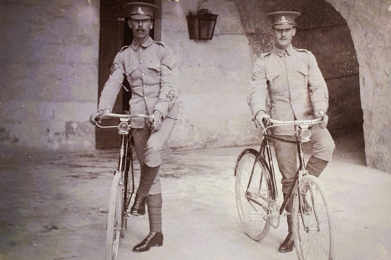 Malta servicemen on bicycles, 1910s.