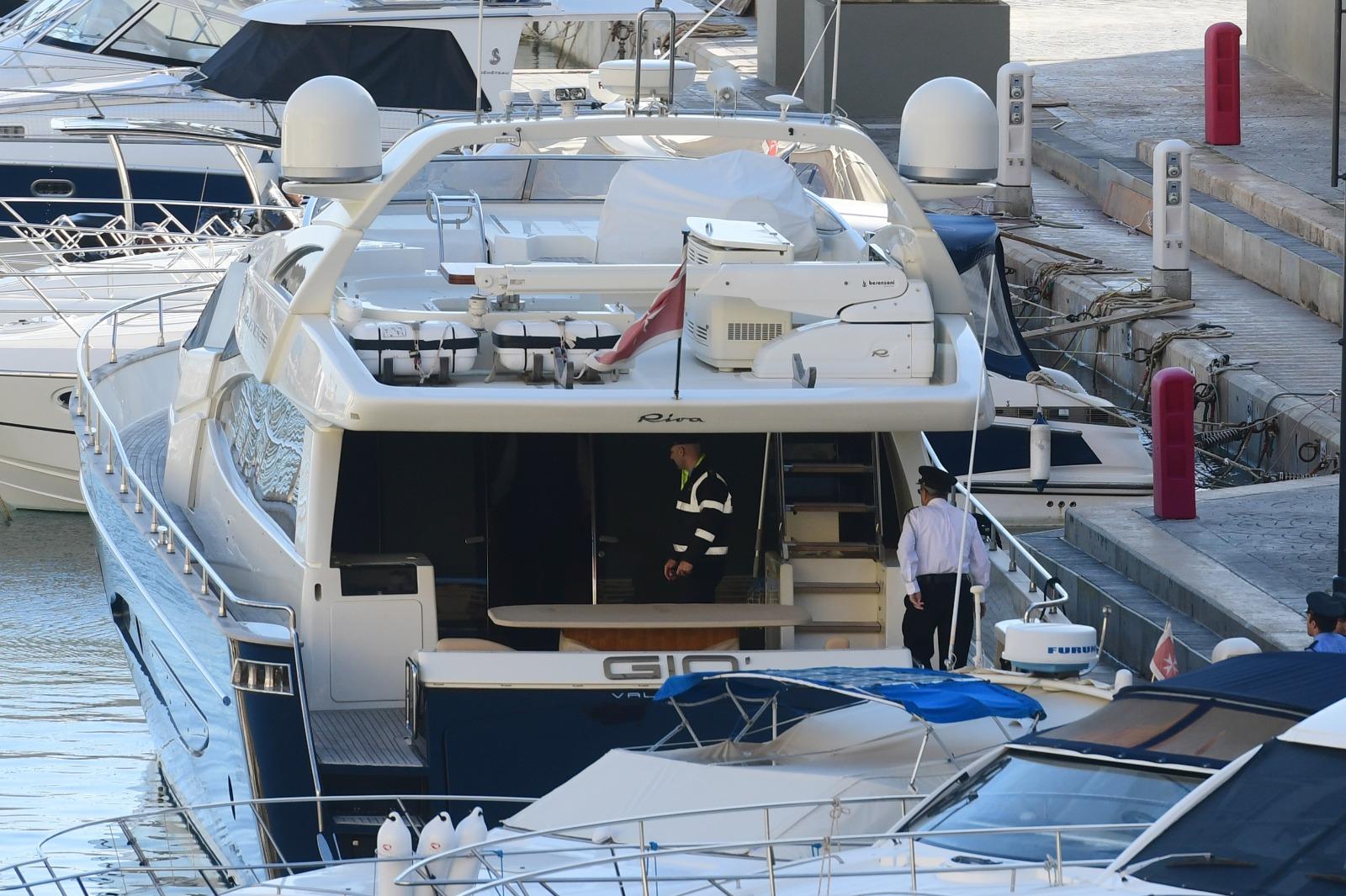 Yorgen Fenech's luxury yacht at Portomaso after it was intercepted by the AFM.