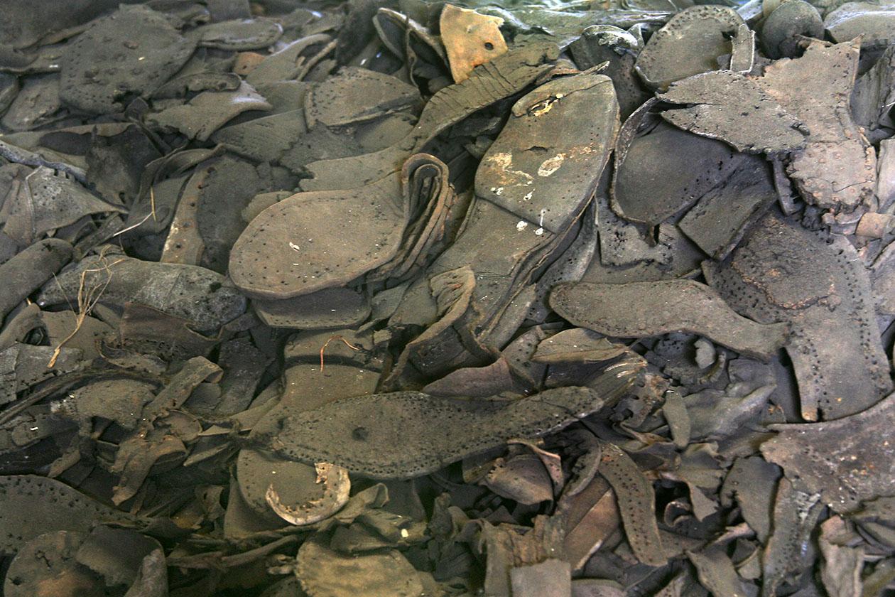 Piles of prisoner shoes at the museum.