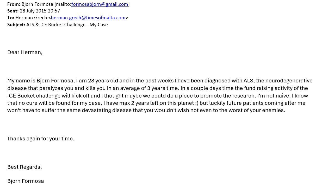 Formosa's 2015 email to Times of Malta editor-in-chief Herman Grech.