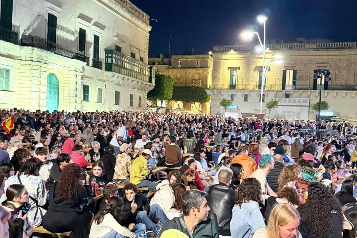 The crowd at the Eurovision fan zone in St George's Square.