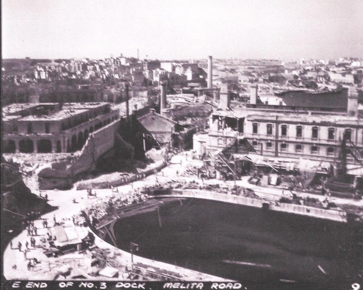 Devastation at Melita Road, Cospicua Market and No.3 Dock.