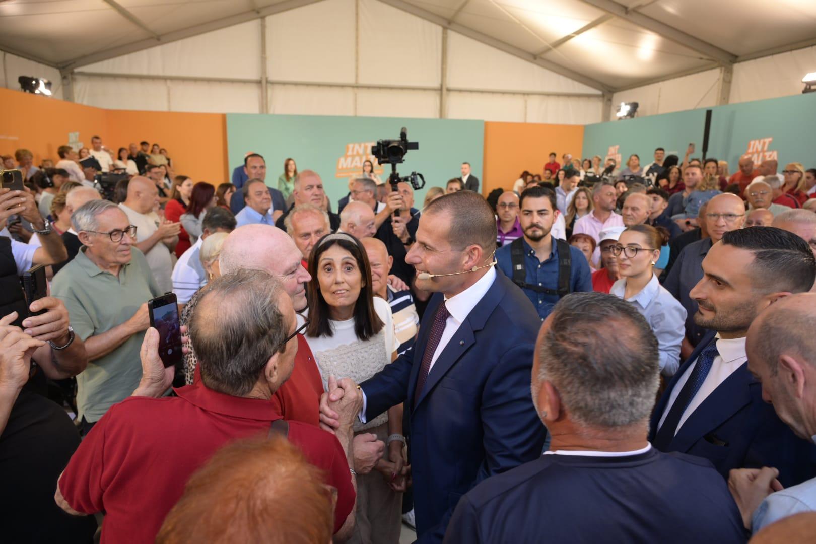 Supporters gathered in San Ġwann's Taż-Żwejt area on Tuesday evening. Photo: Matthew Mirabelli