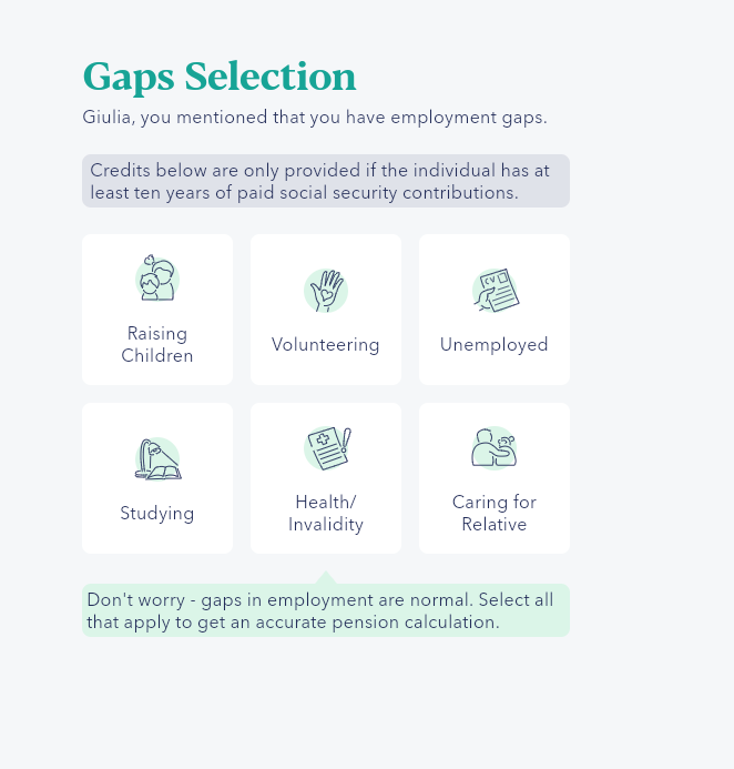 Users can select if they had any employment gaps, to further their studies or to care for a relative. Photo: RetireSmart calculator