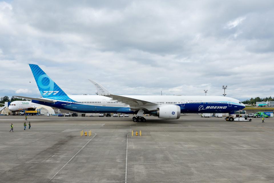 Boeing 777X flight test aircraft is moved at the Everett Delivery Center. AFP file photo