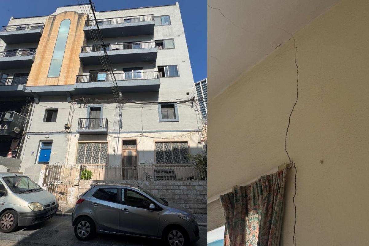 The building before the collapse and signs of damage seen inside