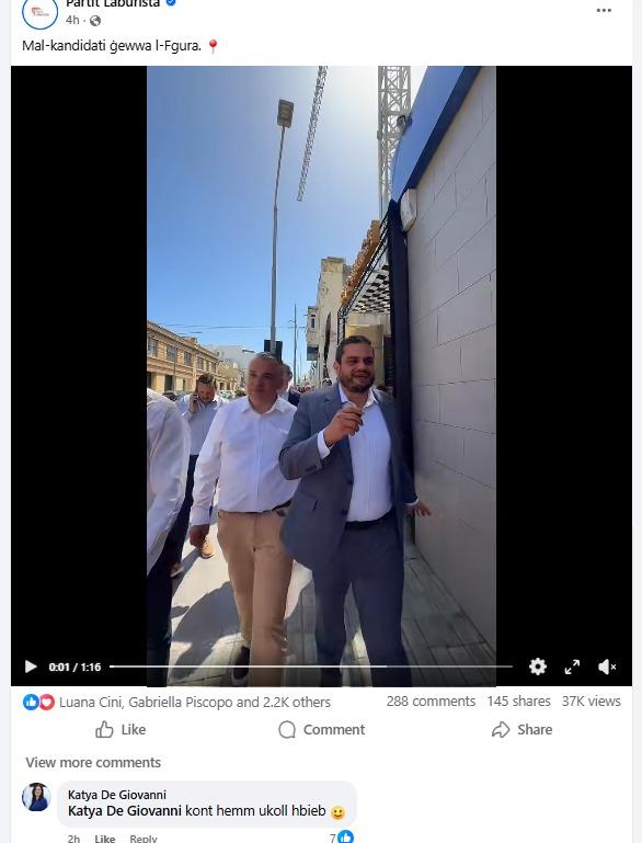 Katya De Giovanni had to leave a comment after she was left out of her party's video.