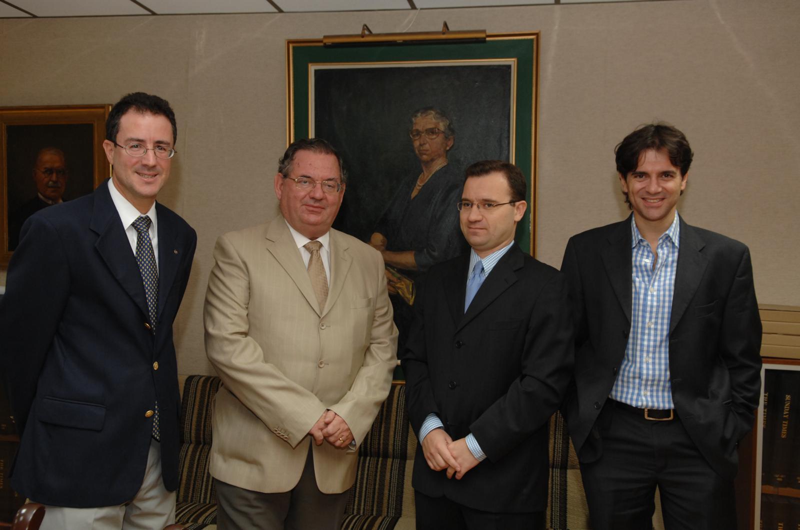 Laurence Grech on his retirement in 2007 with (from left) outgoing deputy editor Malcolm J Naudi and successors Steve Mallia and Herman Grech. Photo: Matthew Mirabelli