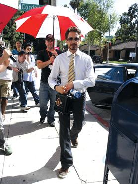 Robert Downey Jr on the set of Iron Man 3.