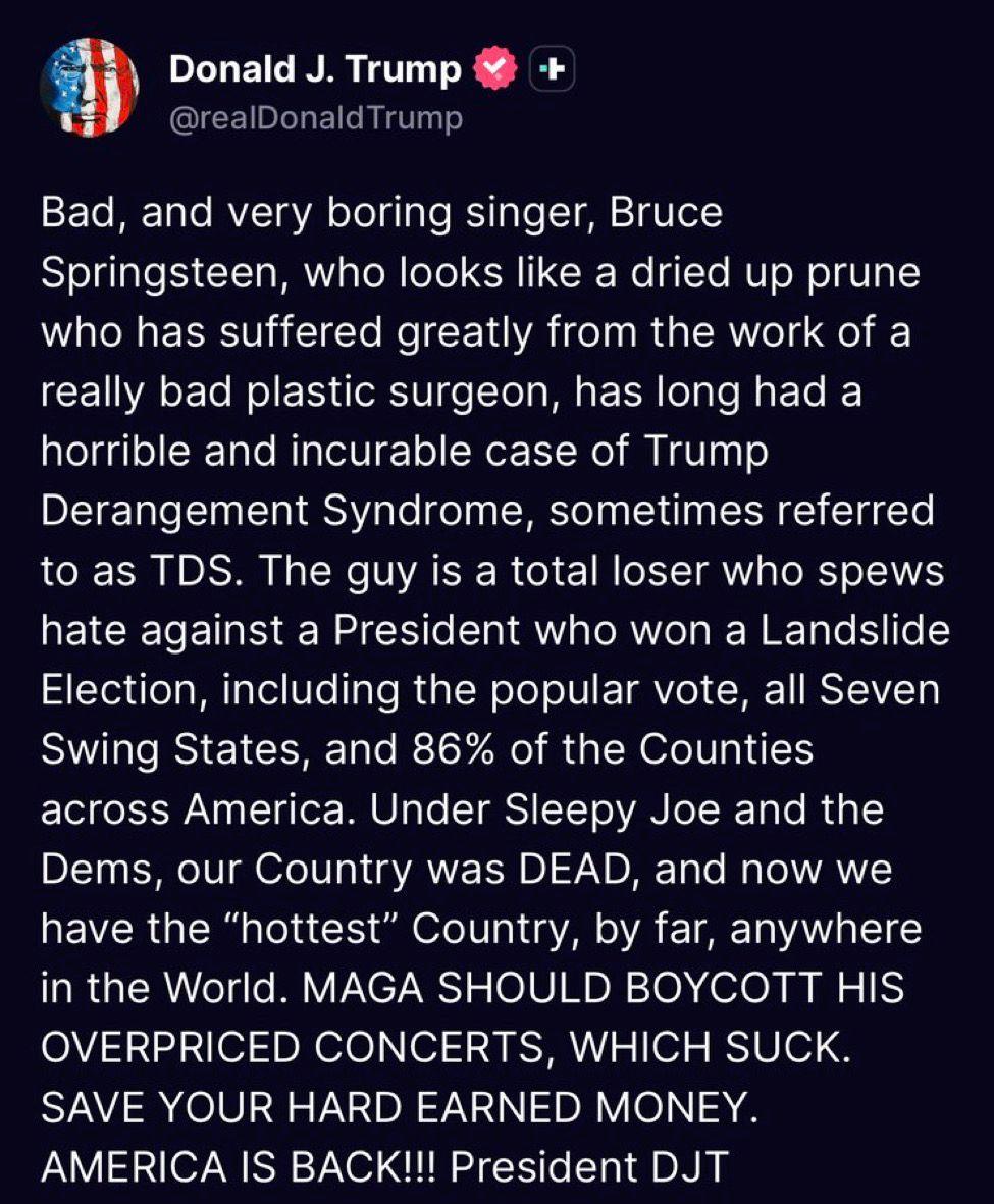 Trump's social media rant against Springsteen.