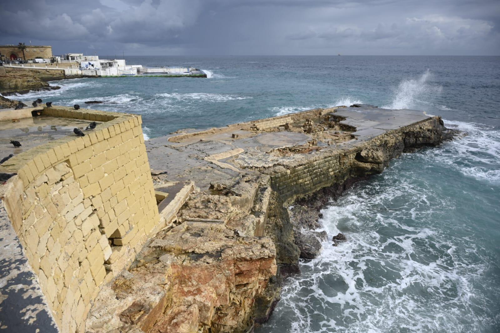 Sliema's Chalet was left scarred after chunks of concrete were ripped from the top of the structure. Photo: Matthew Mirabelli.