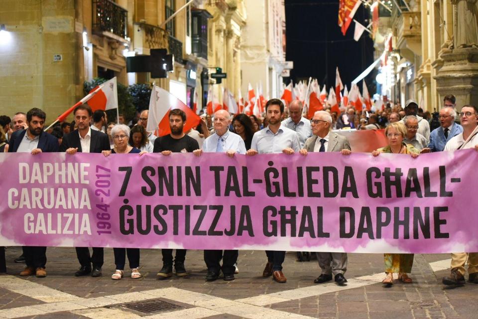 The march along Republic Street ahead of the Daphne Caruana Galizia vigil in Valletta on Wednesday (Chris Sant Fournier)