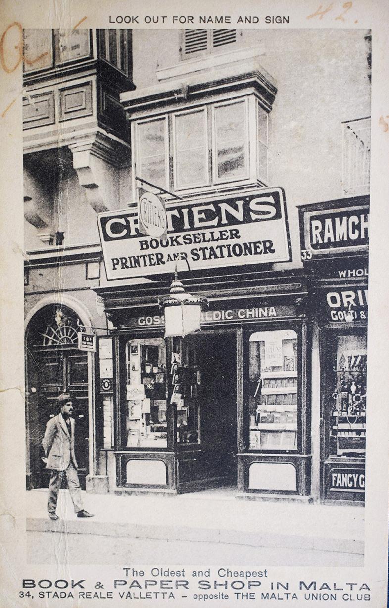 Postcard of Critien&rsquo;s stationery in Strada Reale, Valletta.