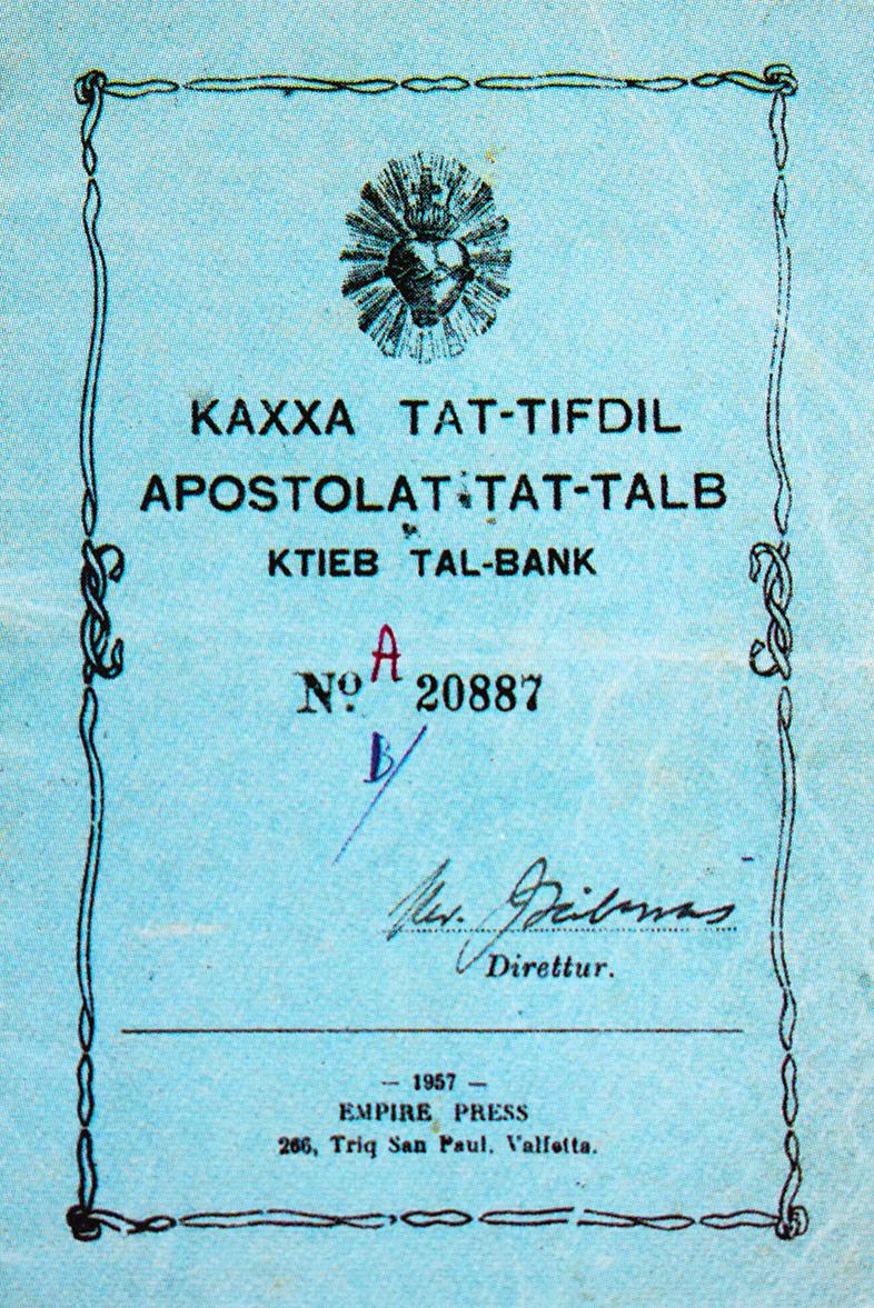 A 1957 deposit book of The Apostleship of Prayer Bank (founded in 1910), now known as the APS Bank.