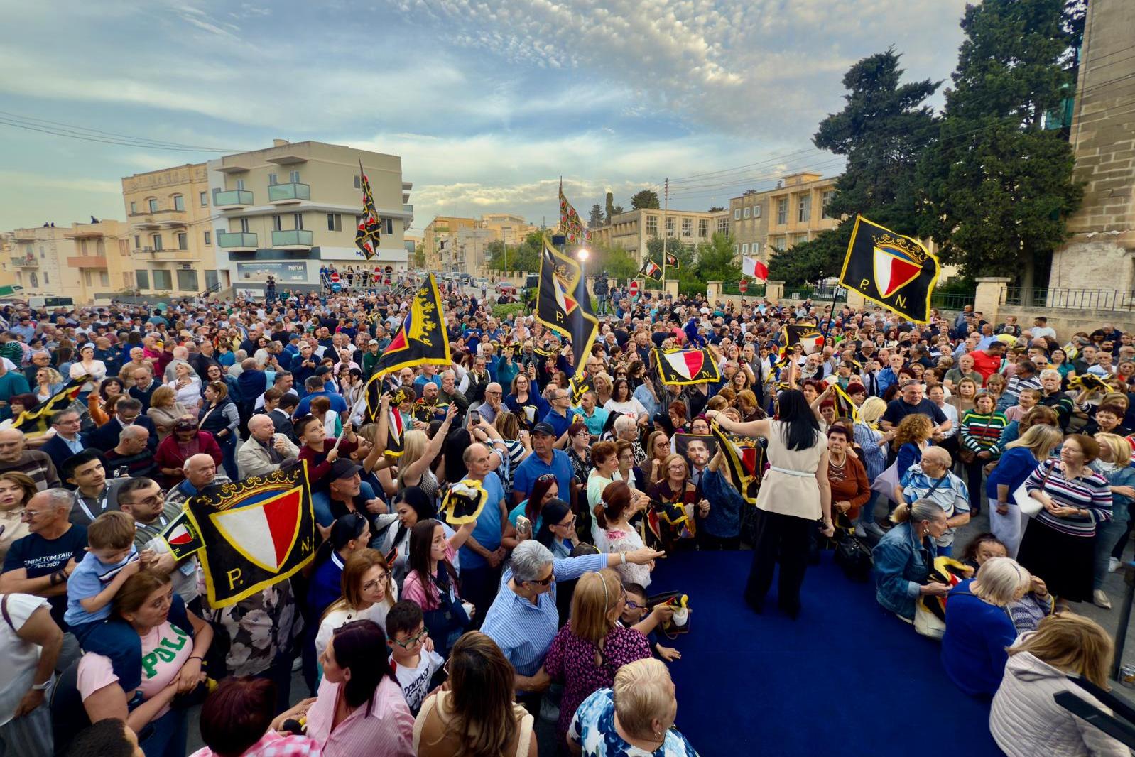 The crowd which almost filled the open space in front of PN headquarters. Photo: Jonathan Borg