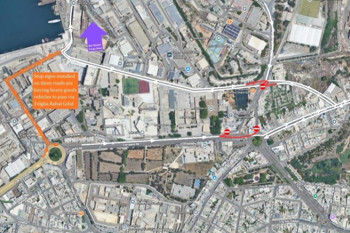 The current road design. Graphic: Google Maps/James Cummings