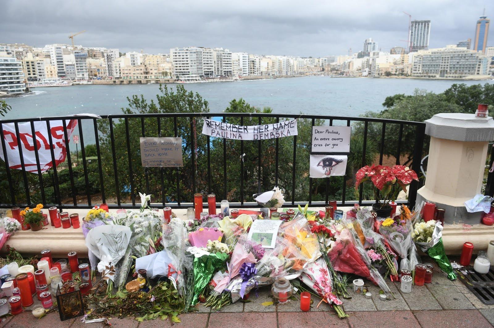 Flowers in Independence Garden Sliema for murder victim Paulina Dembska laid in the days following her murder in 2022. Photo: Matthew Mirabelli