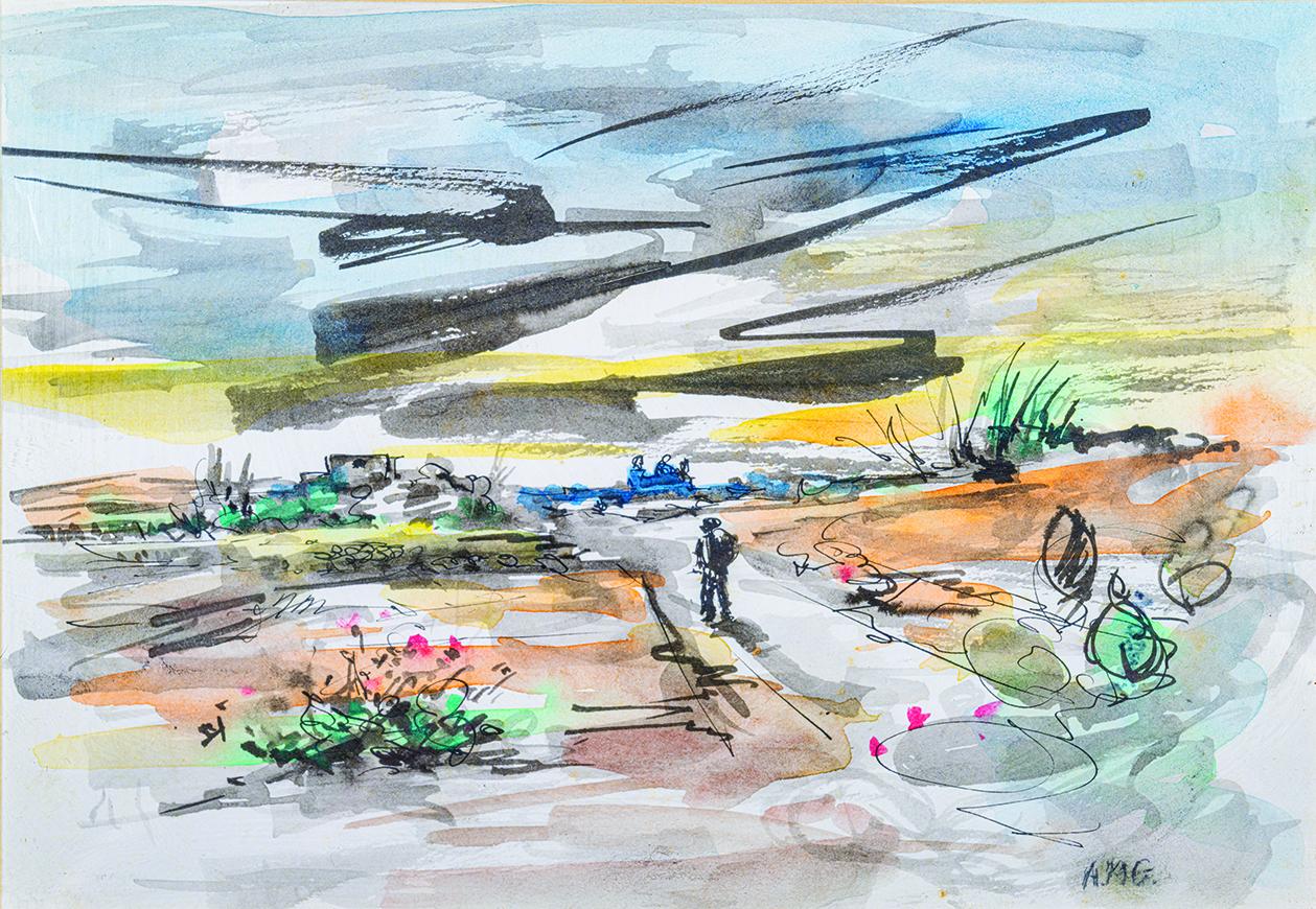 <em>Going Home</em>, watercolour and ink, undated