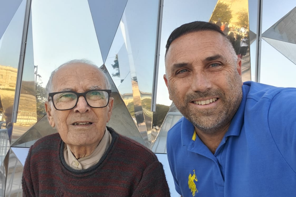 David Caruana and his father Mario, outside the pavilion, before the ordeal began. Photo: David Caruana