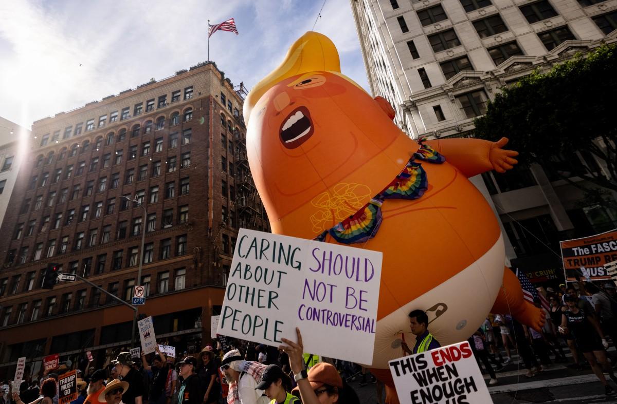 A giant inflatable balloon in the likeness of US President Donald Trump as a baby in diapers. Photo: AFP