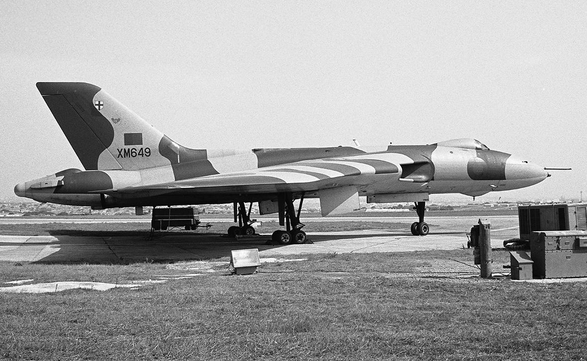 Avro Vulcan B.2 XM649 from No.9 Squadron, RAF Luqa. Photo taken at Luqa, by John Visanich, on August 15, 1976.