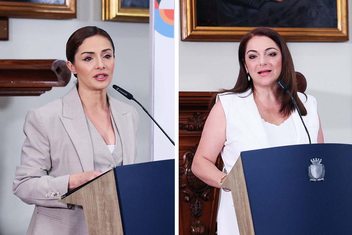 Ministers Miriam Dalli (left) and Julia Farrugia addressing guests at the launch.