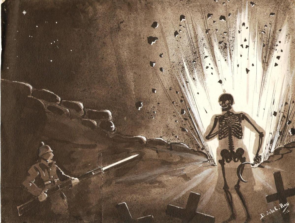 Denton de la Cour Ray&rsquo;s cartoon Death Harvesting on the Front, 1916.