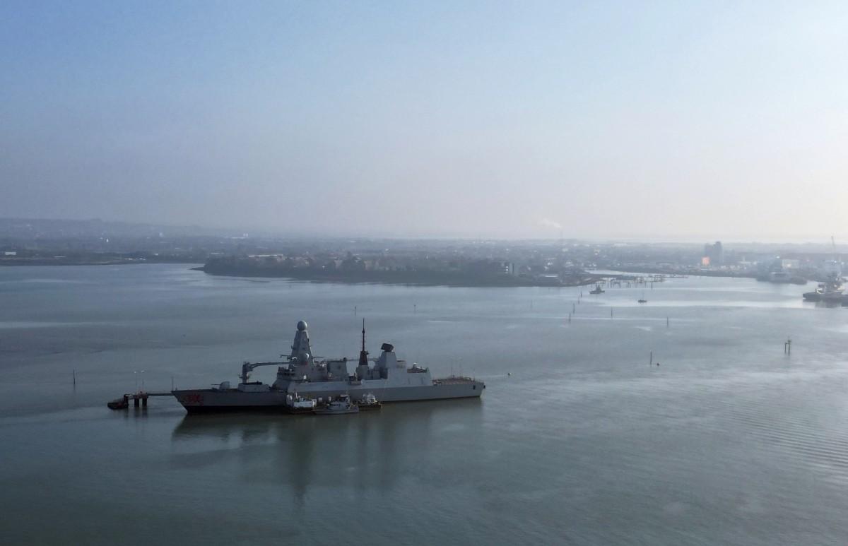 An aerial view shows HMS Dragon, a Royal Navy Type 45 Daring-class air-defence destroyer warship. Photo: AFP
