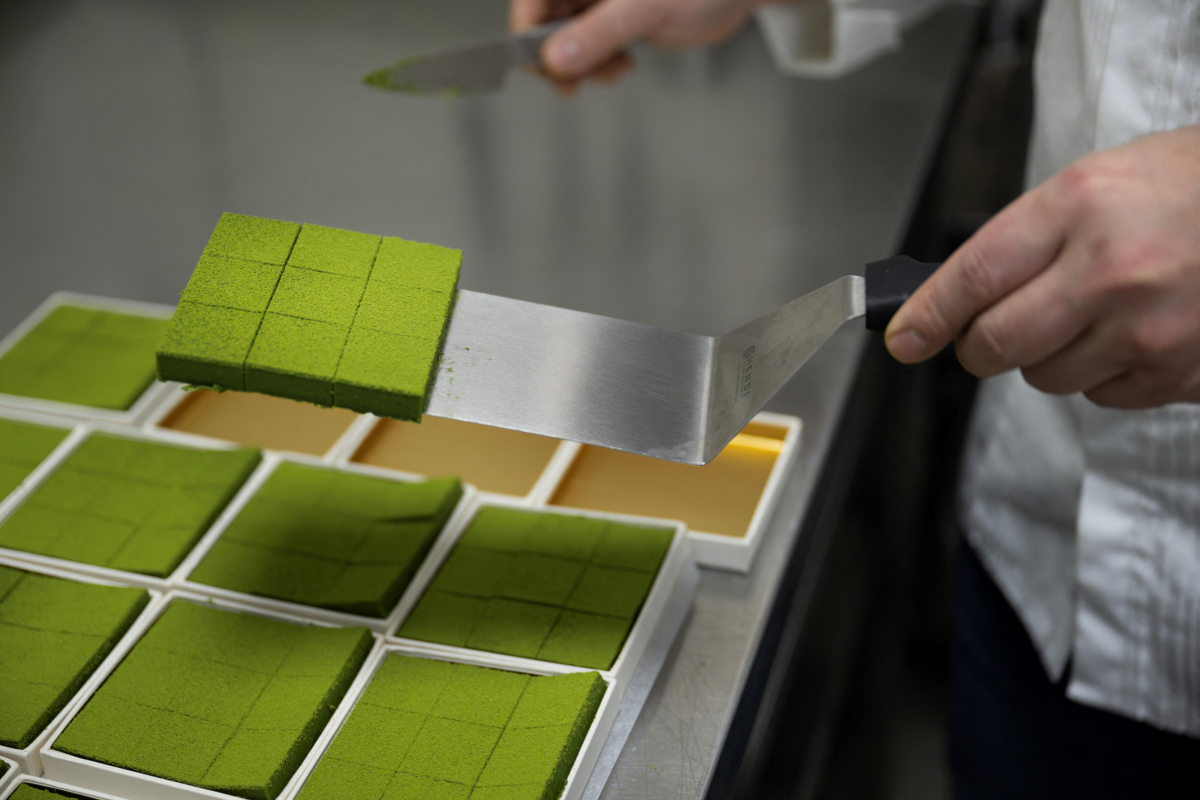 Yasushi Sasaki prepares green tea chocolate ganaches.
