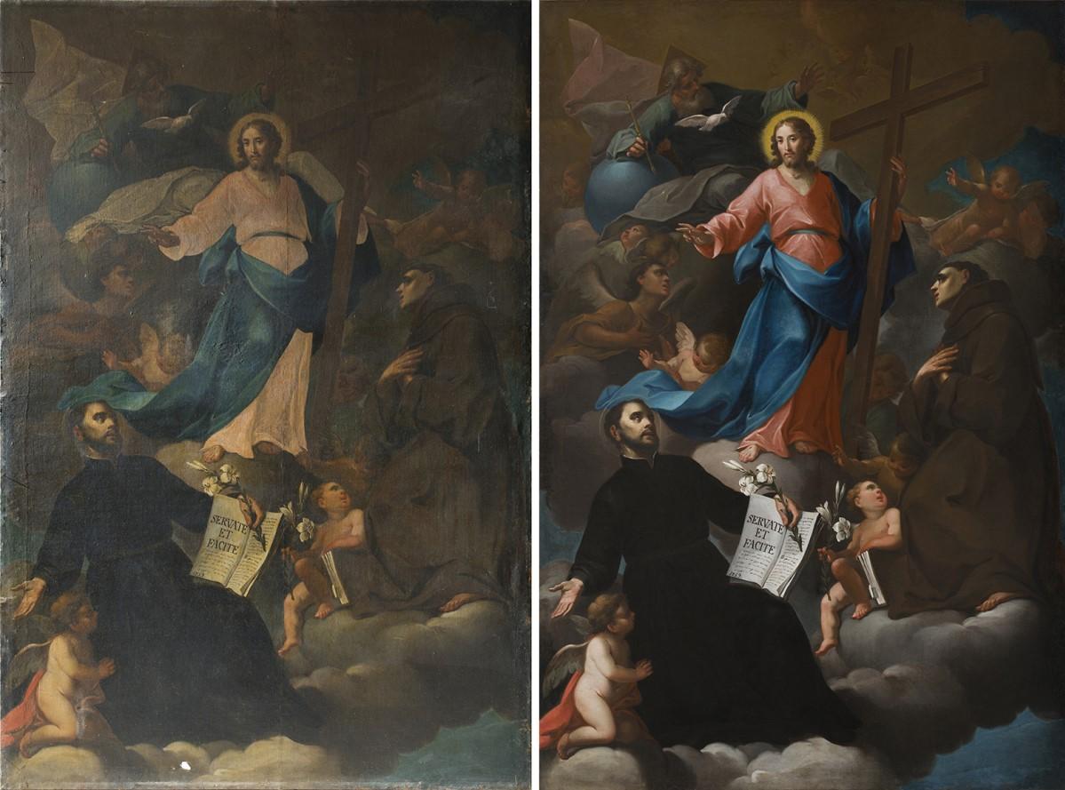 The Holy Trinity altarpiece before (left) and after conservation treatments. Photos: Manuel Ciantar and Suzanne Ciantar Ferrito obo ASC Conservation Centre Ltd