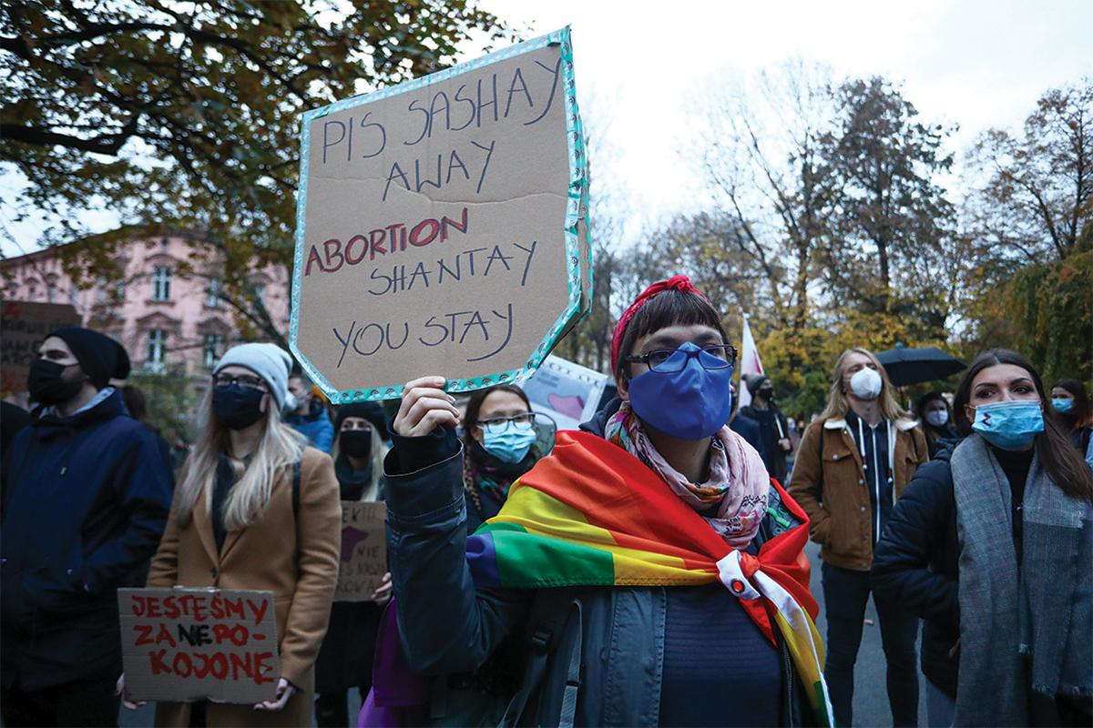 People demonstrate against restrictions on abortion laws in Poland. Photo: Beata Zawrzel/Nurphoto/AFP