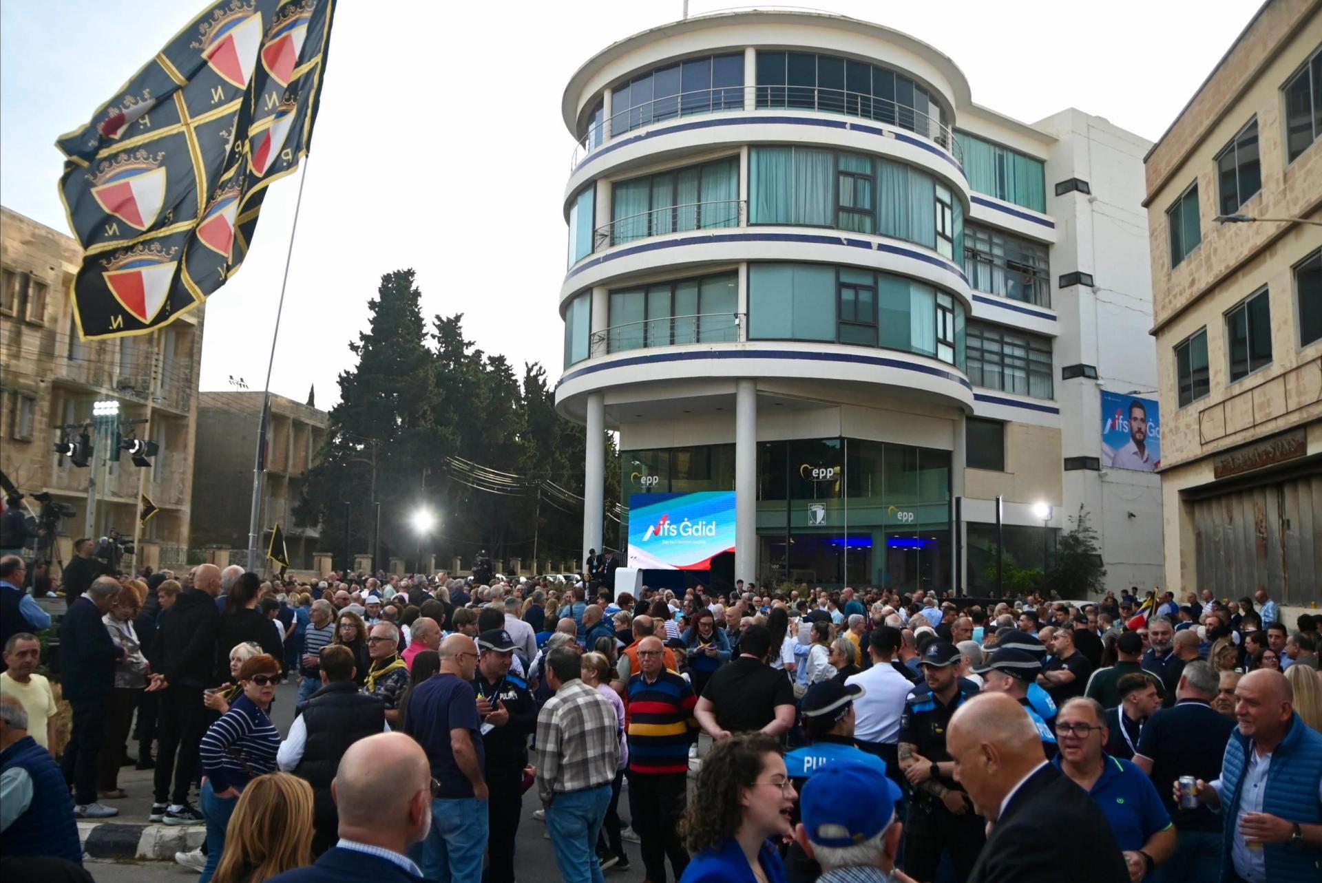 PN supporters on Tuesday evening. Photo: Jonathan Borg