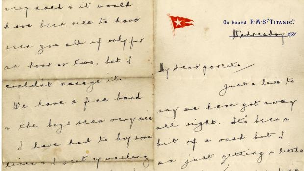 The letter written by Wallace Hartley, the bandmaster on-board the Titanic who carried on playing when the ship sank. Photo: Henry Aldridge &amp; Son auctioneers/PA
