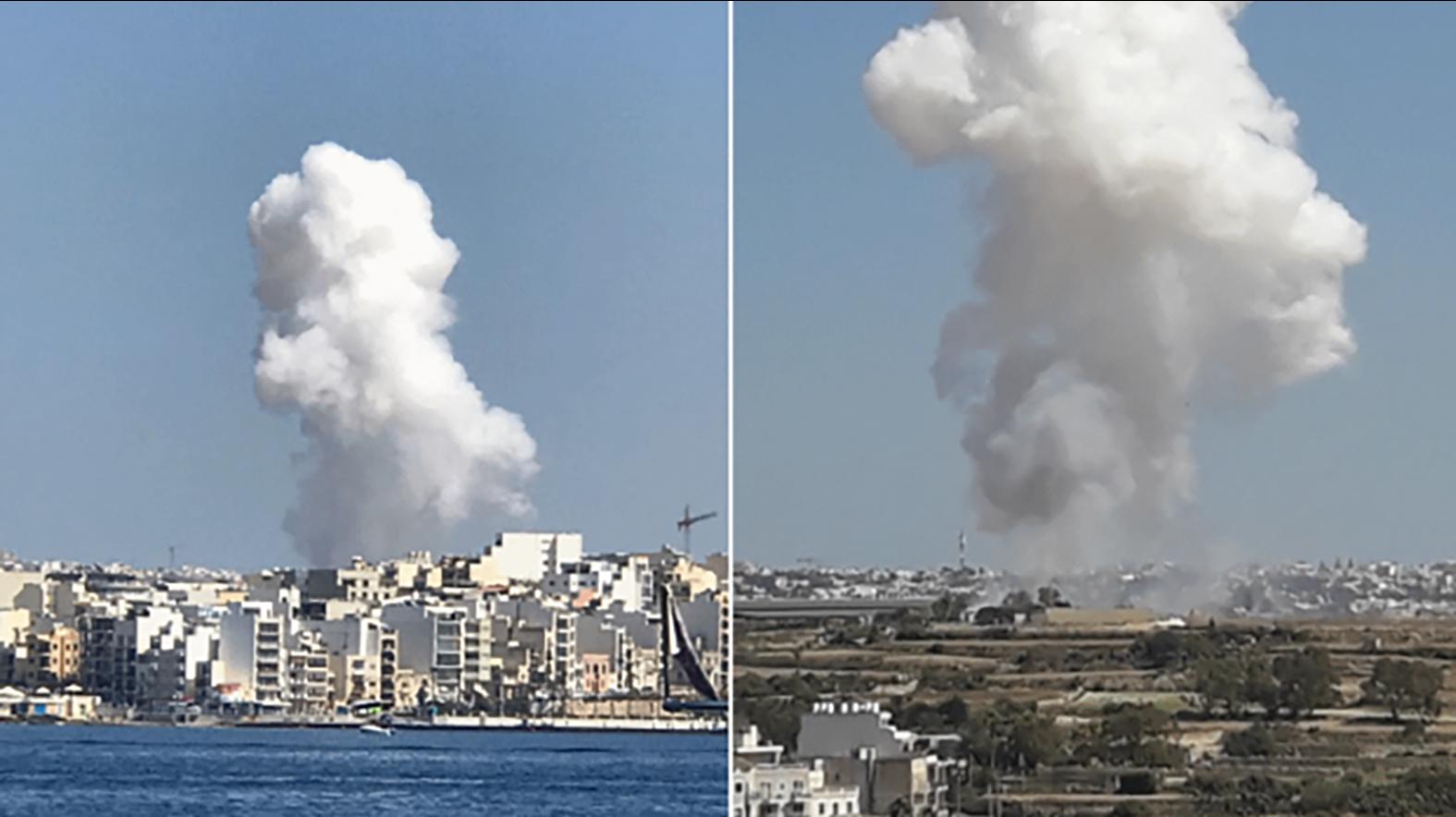 Photos sent by Times of Malta readers showing the explosion of the Ta&rsquo; Lourdes fireworks factory in 2018.
