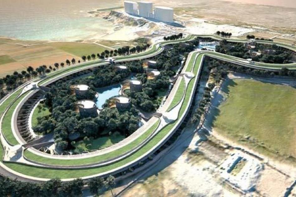 The 'ribbon' building concept, with rooftop walkway.