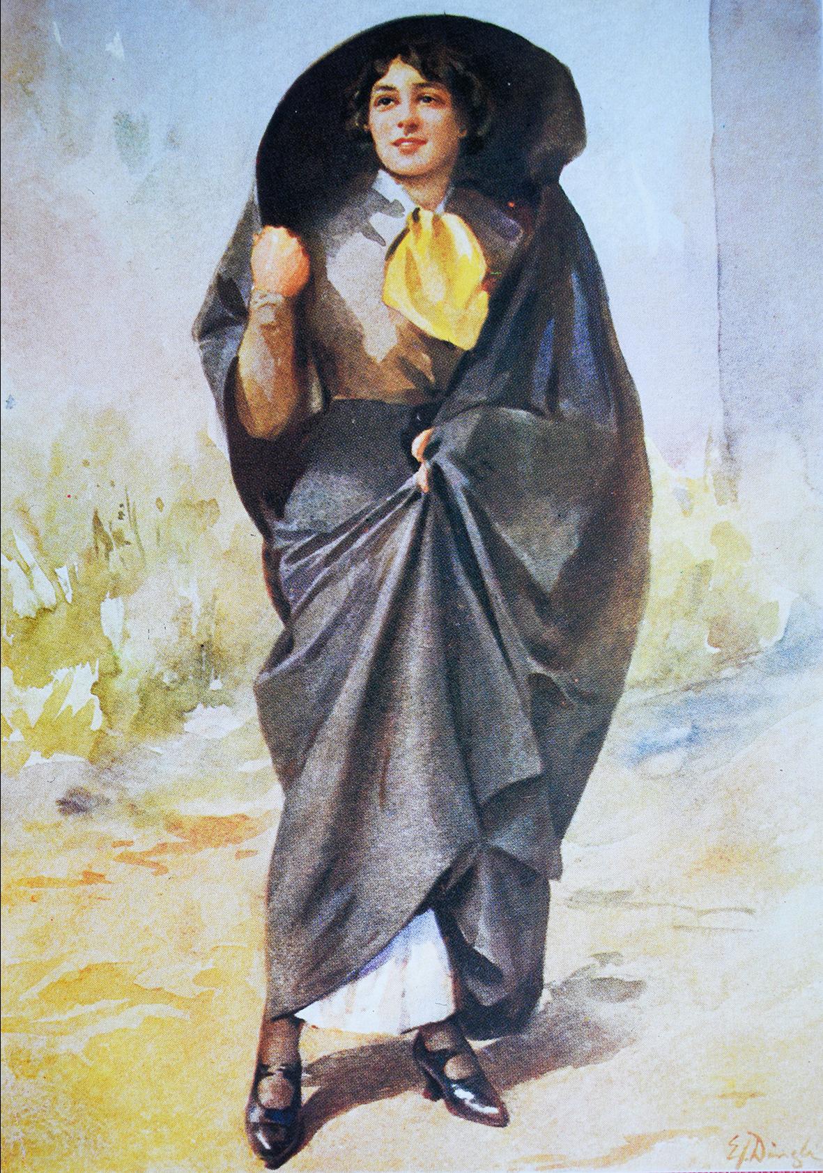 'Lady in Silk Faldetta', by Caruana Dingli. A 1970s postcard by Perfecta