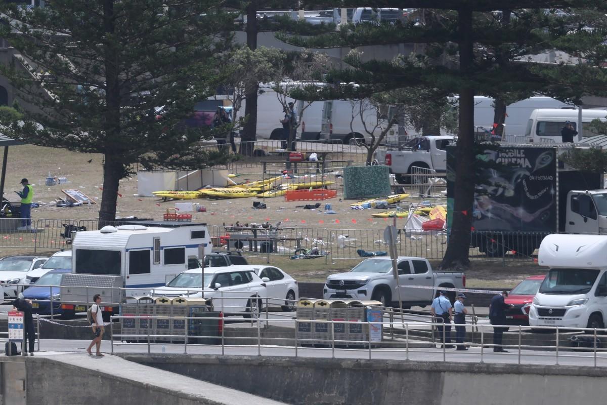 A view of the scene at the Bondi Pavillion in the aftermath of the Bondi Beach shootings in Sydney.