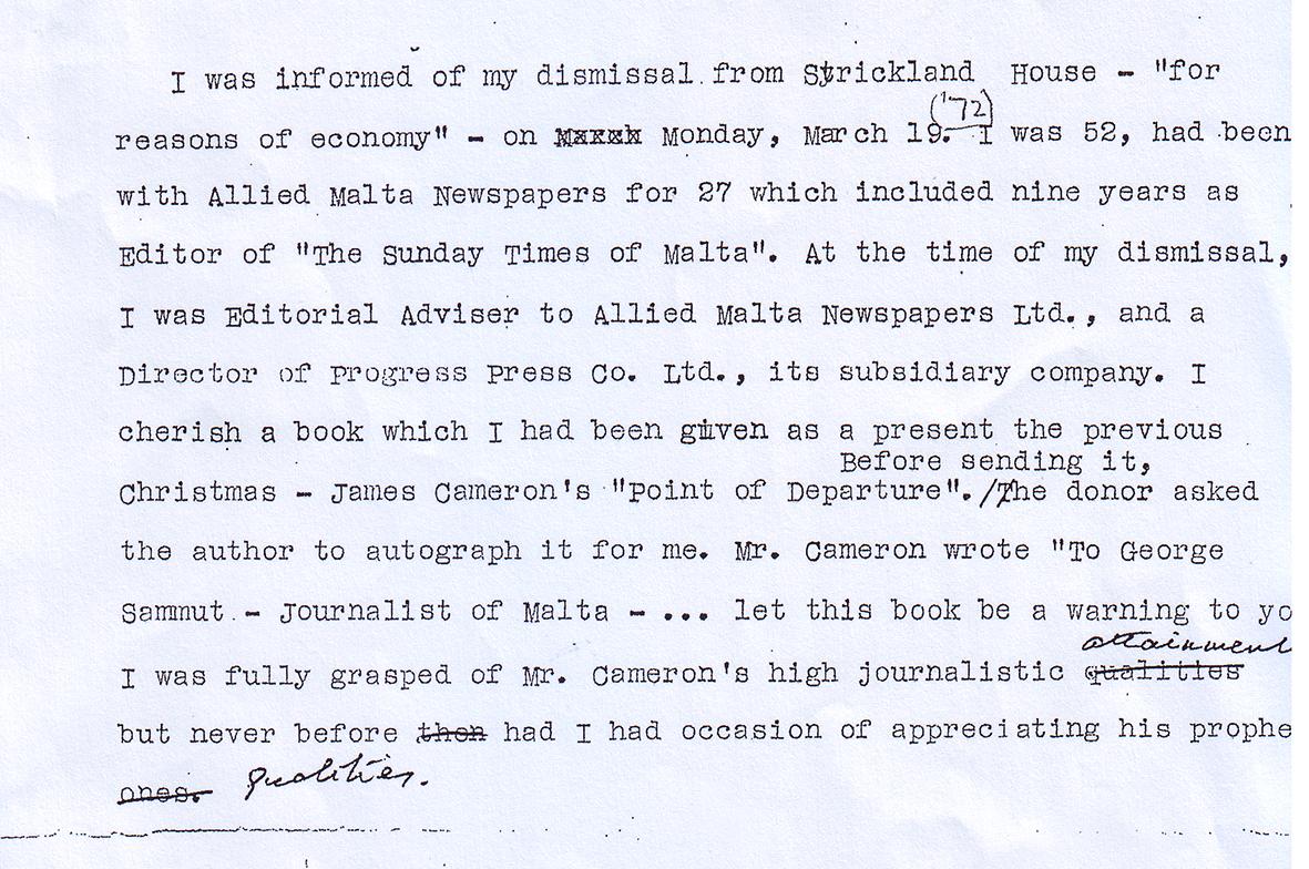 His personal note on the dismissal.