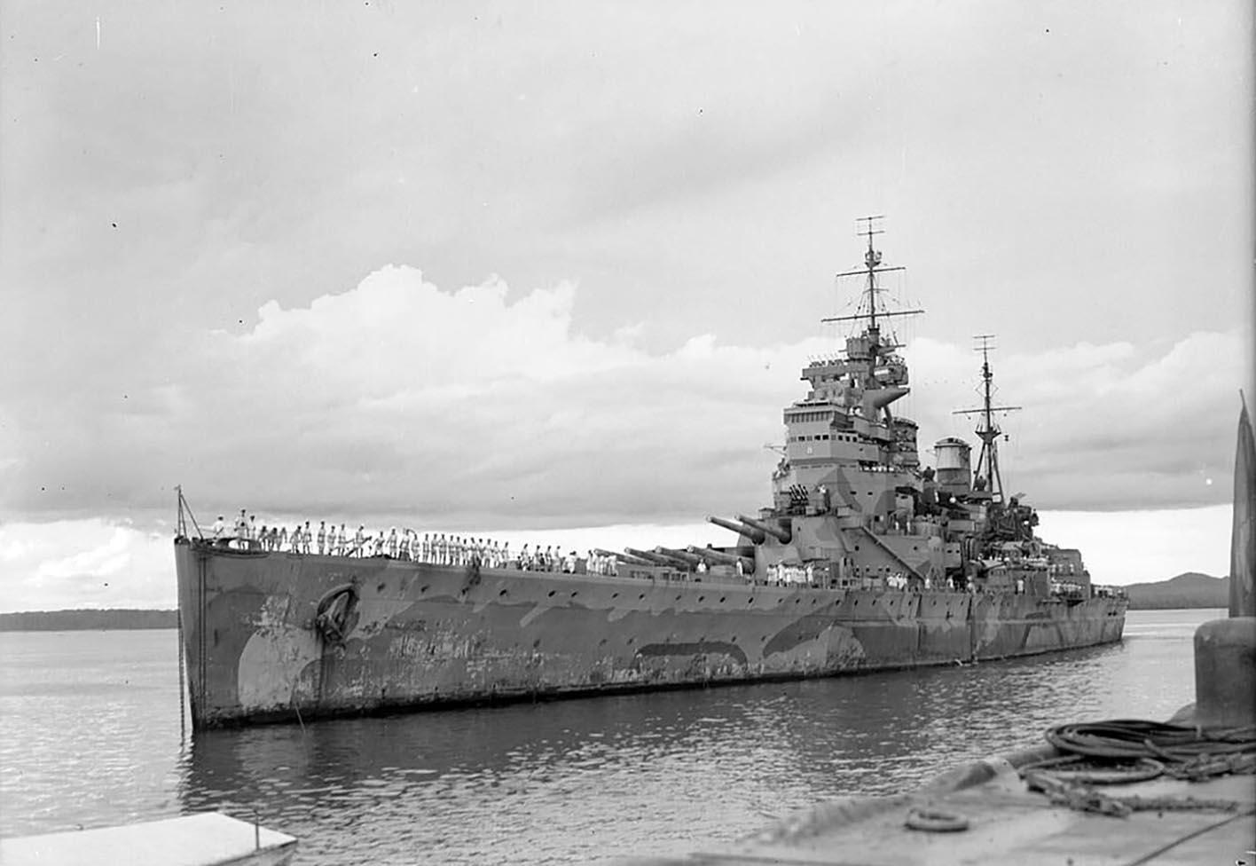 The British battleship Prince of Wales, here photographed in Singapore.
