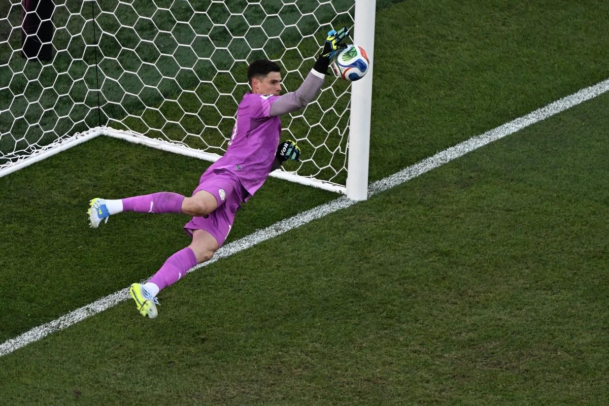 Paraguay's goalkeeper Orlando Gill saves the penalty kick by Germany's forward Kai Havertz during the penalty shootout. Photo: AFP