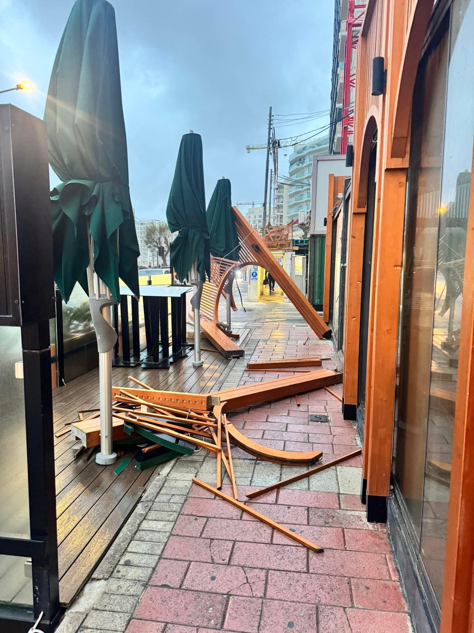 One business saw its outdoor seating area damaged by the strong winds.