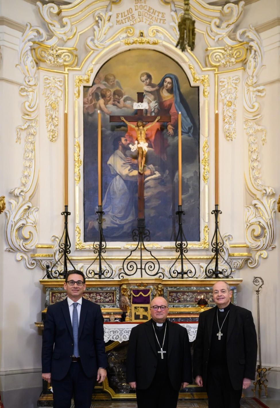 L to R: Administrative Secretary Michael Pace Ross, Archbishop Charles Scicluna and Auxiliary Bishop Joseph Galea-Curmi. Photo: Archdiocese of Malta