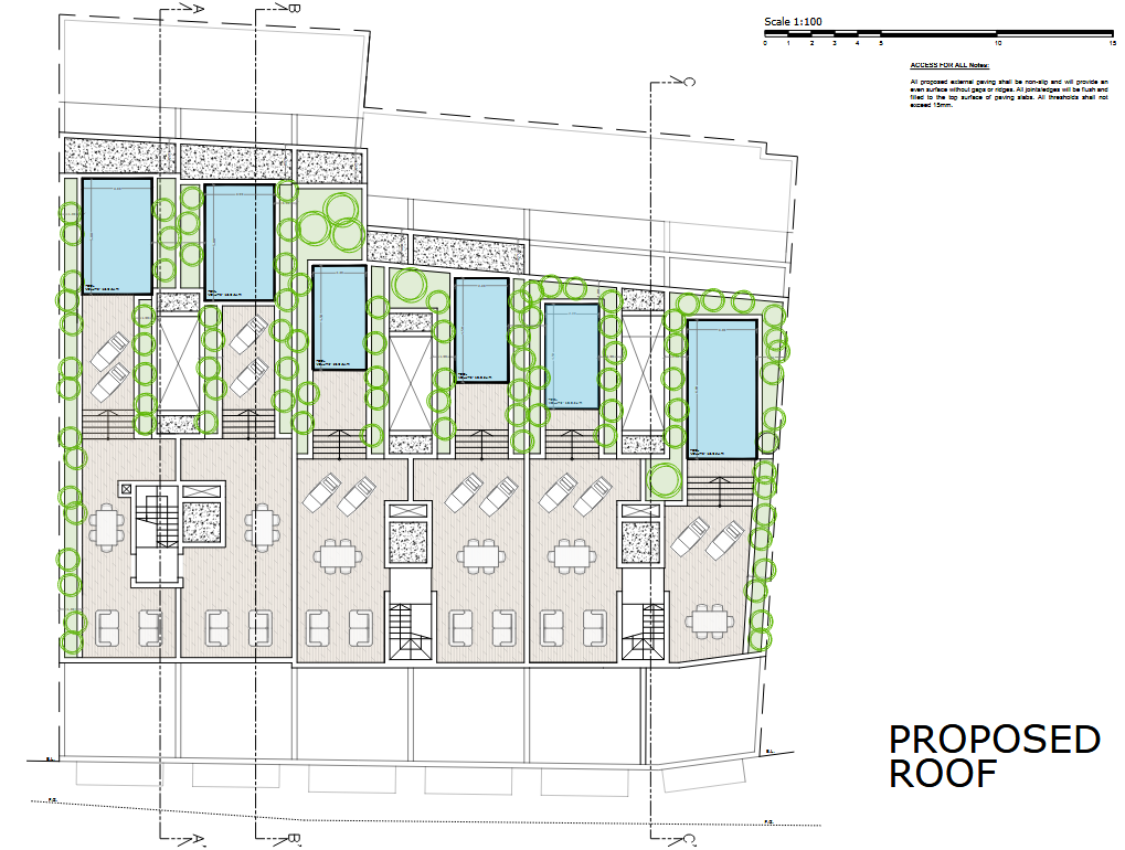 The proposed project, featuring six penthouses with pools.