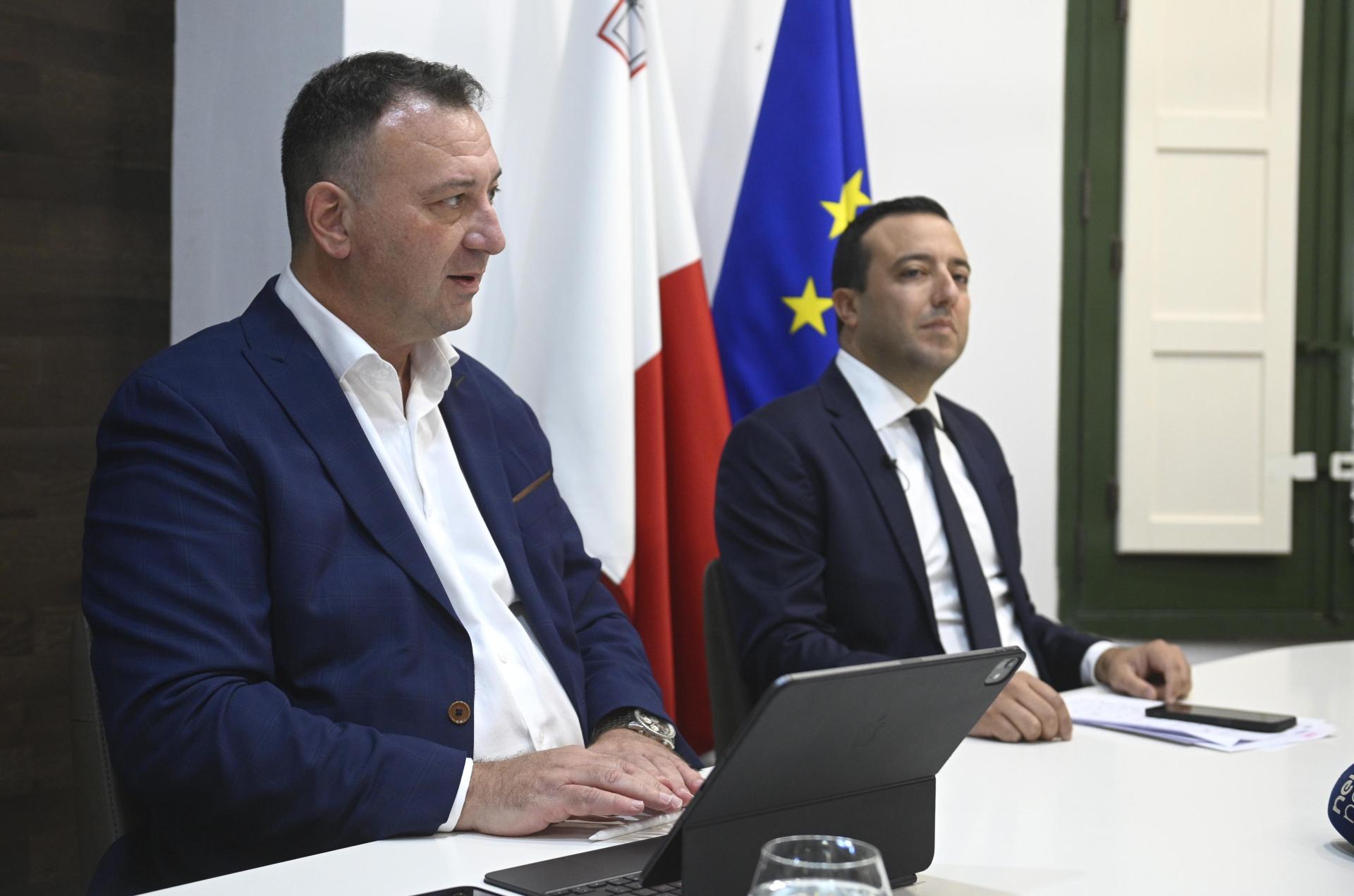 PA executive chairman Johann Buttigieg presents bills to revise planning laws to journalists, flanked by Planning Minister Clint Camilleri. Photo: Chris Sant Fournier
